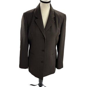 Petite Sophisticate Womens Size 8 Petite Blazer Brown Pinstripe 3 Button Career